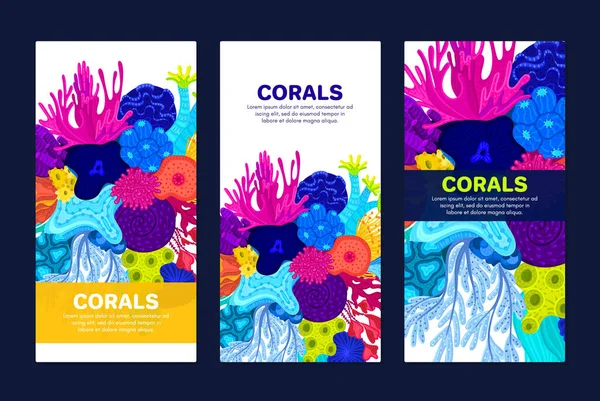 サンゴのベクトル組成 カラフルな海や海洋生物の背景 カバー 招待状 バナー パンフレット チラシ ラベル ヘッダーのテンプレート ウォーターパーク — ストック写真