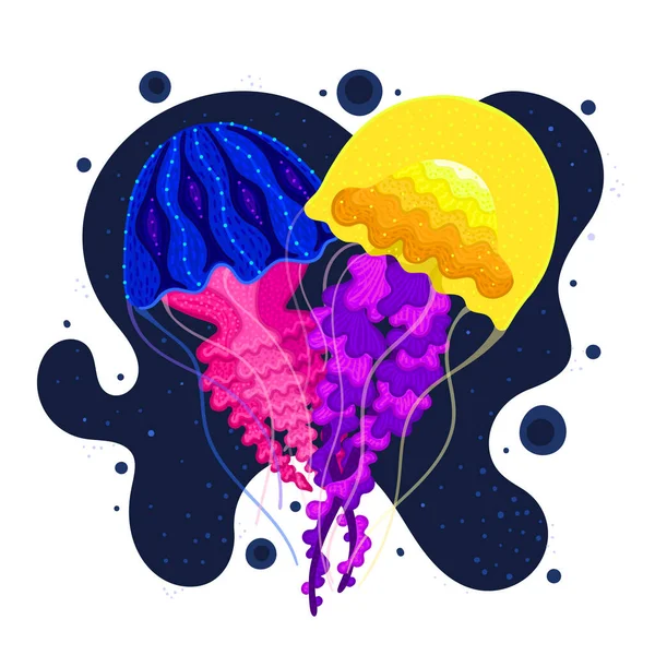 水母的心形矢量 海美杜莎五彩斑斓的海洋生物水下生物 水上公园和水族馆属性设计 印刷衣服 — 图库照片
