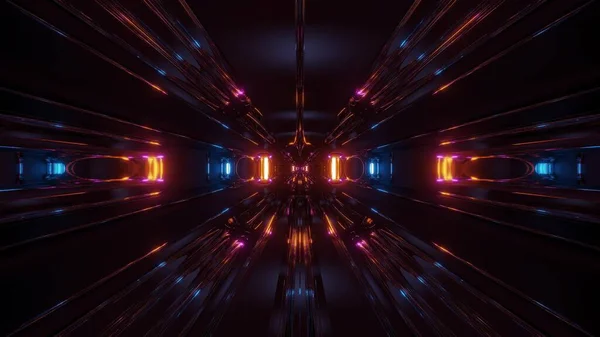 Dunklen Scifi Tunnel Korridor Mit Reflektierenden Kontur Wireframe Illustration Hintergrund — Stockfoto