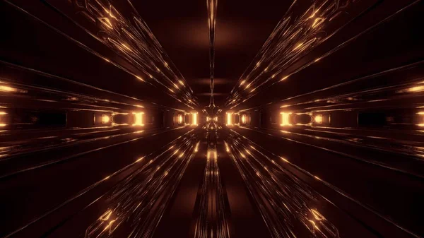 Dark Scifi Tunnel Corridor Reflective Contur Wireframe Illusztráció Tapéta Háttér — Stock Fotó