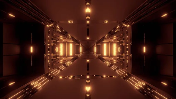 クールな反射3Dレンダリング壁紙の背景を持つ未来的なSfトンネルの廊下 Scifiエア格納庫3Dイラスト将来のデザイン — ストック写真
