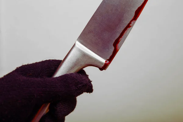 Murder Crime Scene Concept Close Criminal Murderer Hand Glove Blood — Stock Photo, Image
