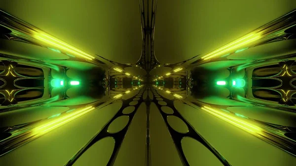 Futurisztikus Idegen Űrhajó Sci Alagút Folyosó Renderelés Tapéta Háttér Galaxis — Stock Fotó