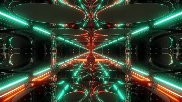 Futurista Sci Fantasía Túnel Alienígena Con Reflexión Energética Ilustración Fondo — Foto de Stock