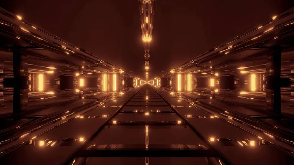 黑暗未来派科幻隧道走廊3D插图墙纸背景设计 未来大楼3D渲染设计 — 图库照片