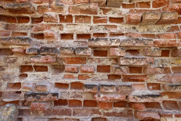 Muro Ladrillo Muy Viejo Desgastado Con Ladrillos Rojos — Foto de Stock