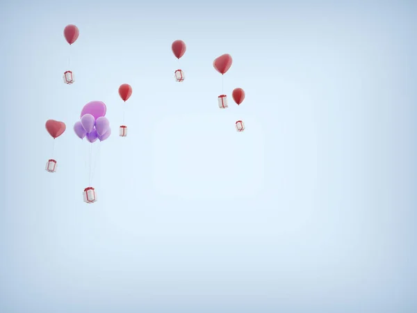 Cadeaudoosjes Hangen Aan Ballonnen Die Lucht Vliegen Voor Wenskaarten Illustratie — Stockfoto