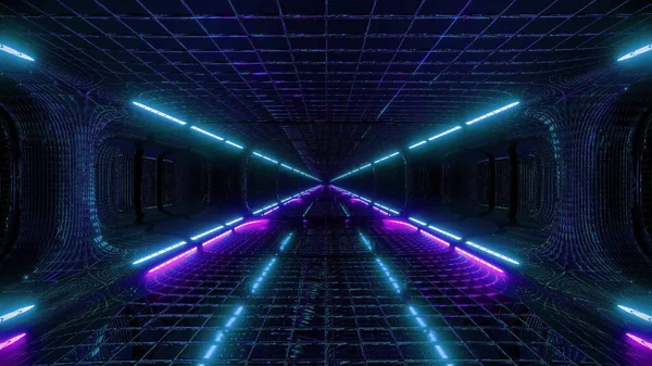Futurista Fantasia Scifi Wireframe Túnel Edifício Renderização Wallpaper Fundo Design — Fotografia de Stock