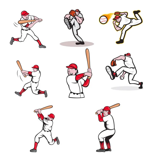 Set Eller Samling Tecknad Karaktär Maskot Stil Illustration Baseball Spelare — Stockfoto