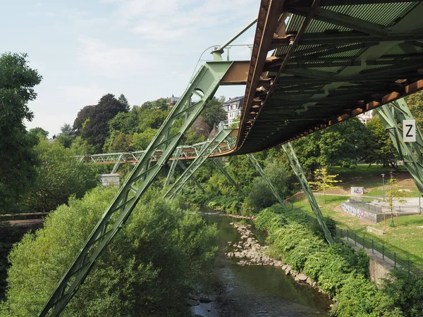 Wuppertaler Schwebebahn Que Significa Wuppertal Suspension Railway Acima Rio Wupper — Fotografia de Stock