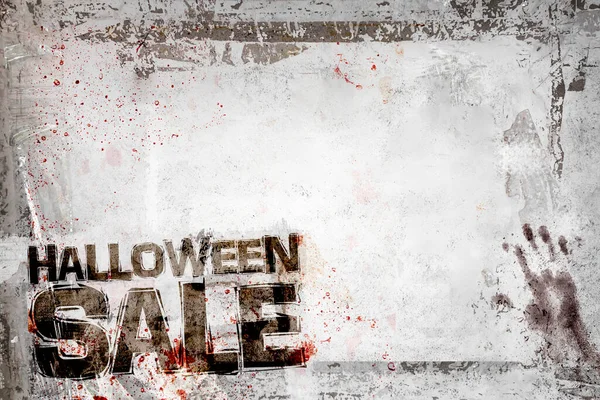 Halloween Försäljning Bakgrund Med Grungy Ram Blodiga Handavtryck Rester Skotsk — Stockfoto