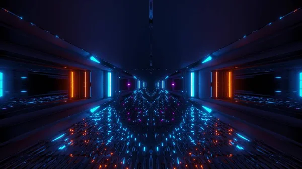 Futuristisk Glödande Scifi Tunnel Korridor Med Många Fina Reflektioner Rendering — Stockfoto