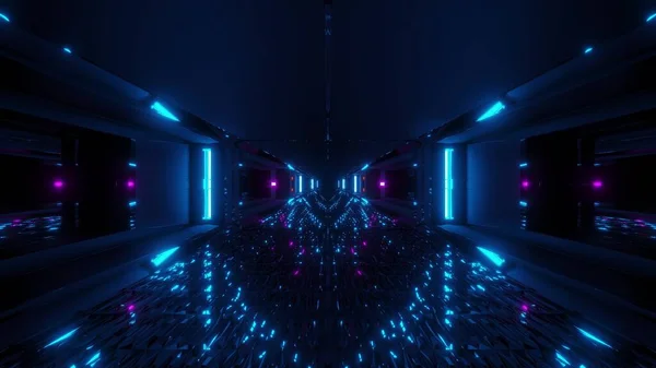 Futurystyczny Świecący Korytarz Tunelu Scifi Wieloma Miłymi Refleksjami Renderowania Tła — Zdjęcie stockowe