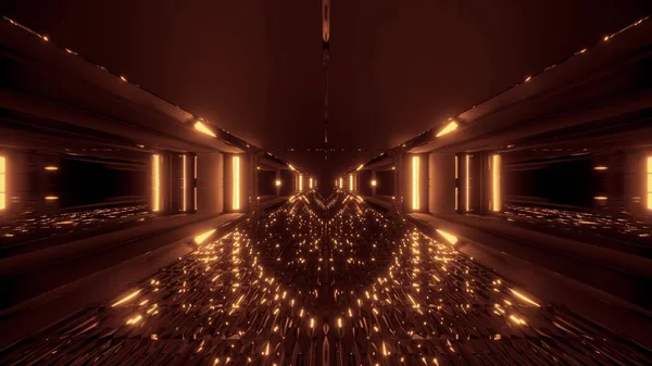 多くの素敵な反射3Dレンダリング壁紙の背景を持つ未来的な輝くScfiトンネル廊下 素敵なSfデザインの3Dイラストの建物 — ストック写真