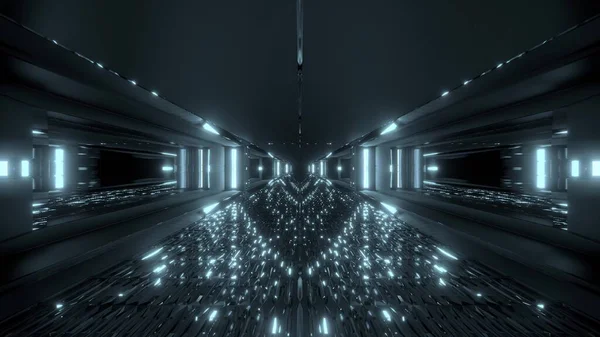 Futuristic Glowing Scifi Tunnel Corridor Many Nice Reflections Rendering Wallpaper — Stock Photo, Image