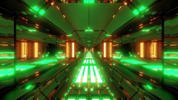 Futuristico Incandescente Corridoio Tunnel Dati Scifi Con Belle Riflessioni Rendering — Foto Stock