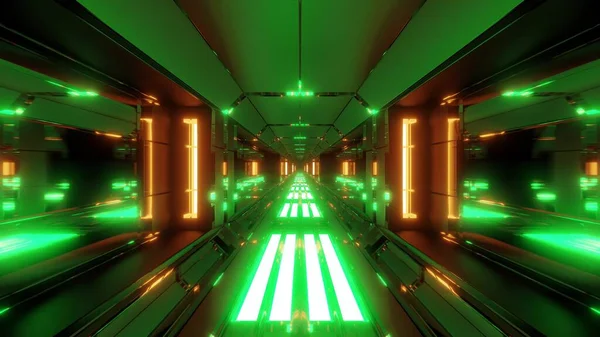 Futuristico Incandescente Corridoio Tunnel Dati Scifi Con Belle Riflessioni Rendering — Foto Stock