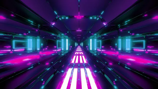 Futuristische Gloeiende Scifi Data Tunnel Corridor Met Mooie Reflecties Rendering — Stockfoto