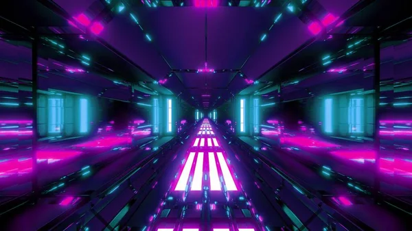 Futuristische Gloeiende Scifi Data Tunnel Corridor Met Mooie Reflecties Rendering — Stockfoto