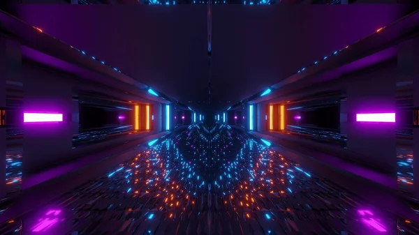 Futuristico Incandescente Corridoio Tunnel Scifi Con Molti Bei Riflessi Rendering — Foto Stock