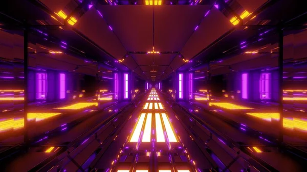 具有良好反射的前瞻性发光科幻数据隧道走廊3D渲染墙纸背景 漂亮科幻设计3D插图建筑 — 图库照片
