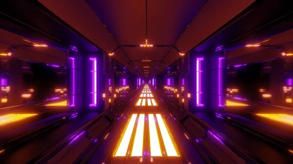 Futuristische Gloeiende Scifi Data Tunnel Corridor Met Mooie Reflecties Rendering — Stockfoto