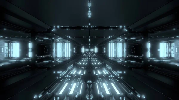 Futurystyczny Świecący Korytarz Tunelu Scifi Ładnym Odbiciem Renderowania Tła Tapety — Zdjęcie stockowe