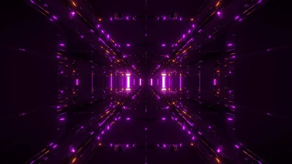 具有良好反射的前瞻性发光科幻隧道走廊3D渲染墙纸背景 漂亮科幻设计3D插图建筑 — 图库照片