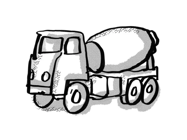 黒と白で行われた隔離された白い背景にセメントトラックのレトロな漫画スタイルの描画 — ストック写真