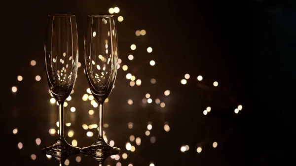 Bicchieri Champagne Bicchiere Vino Sfondo Nero — Foto Stock