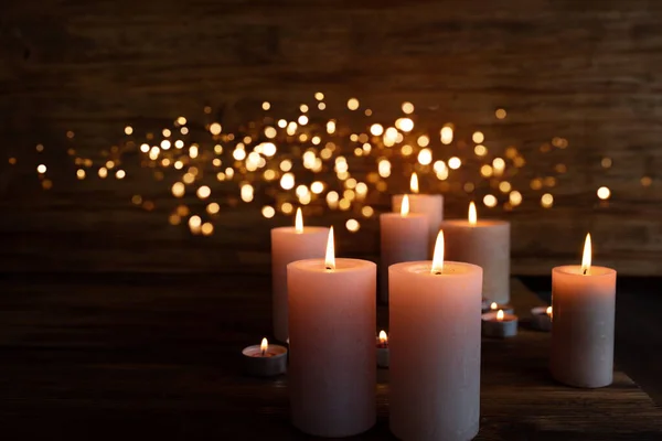 Burning Candles Darkness Light Effects — Stock Photo, Image