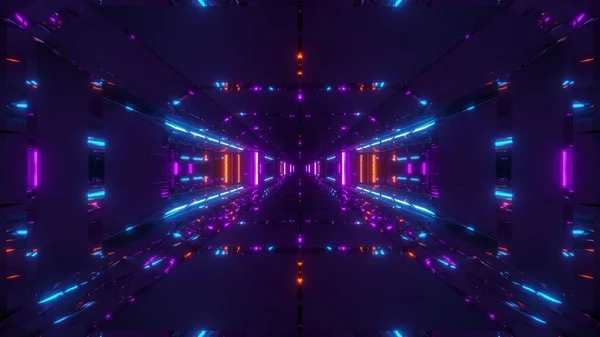 未来のSf宇宙船トンネル回廊3Dイラスト壁紙の背景 高反射Sf銀河トンネル3Dレンダリング — ストック写真