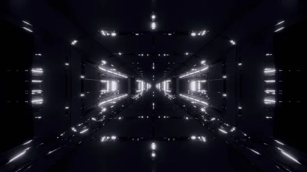 Φουτουριστικό Sci Διάδρομο Τούνελ Διαστημόπλοιο Εικονογράφηση Ταπετσαρία Φόντο Υψηλής Ανακλαστική — Φωτογραφία Αρχείου