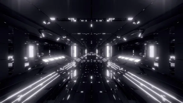 Futurystyczne Sci Przestrzeń Statek Powietrzny Hangar Tunel Szklanymi Oknami Renderowania — Zdjęcie stockowe