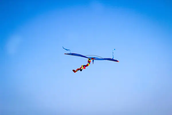 Een Vliegende Vlieger Lucht Kinderen Volwassenen Genieten Van Deze Vrijetijdsbesteding — Stockfoto