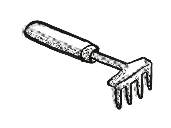 Retro Cartoon Style Drawing Hand Rake Garden Gardening Tool Equipment — Stock Photo, Image