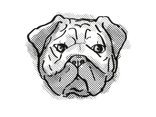 复古卡通画风格的头像 用黑白相间的孤立的白色背景画的帕格犬 中国犬或荷兰犬 家犬或犬种的头像 — 图库照片
