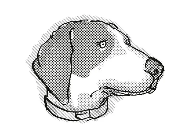 黒と白で行われた隔離された白い背景の上にブルーティックコンハウンド 国内犬や犬の品種の頭のレトロな漫画スタイルの描画 — ストック写真
