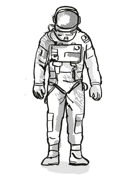 Desenho Desenho Animado Retrô Astronauta Vintage Astronauta Vestindo Trajes Espaciais — Fotografia de Stock