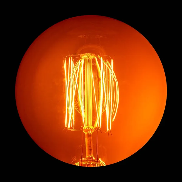 Old Electric Light Bulb Orange Luminous Glow Spiral — Stock Photo, Image