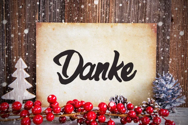 Бумага Немецким Текстом Danke Означает Спасибо Рождественское Украшение Деревянный Фон — стоковое фото