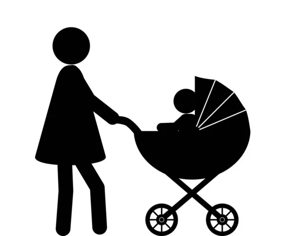 Silhouette Woman Baby Carriage — Stock Photo, Image