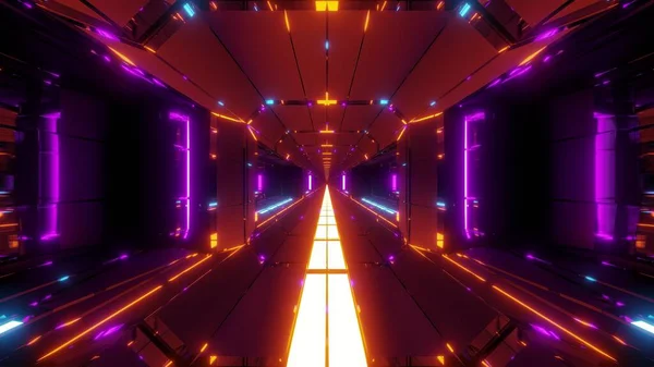 Futuristická Scifi Tunel Chodba Pěknými Zářícími Světly Ilustrační Tapety Pozadí — Stock fotografie