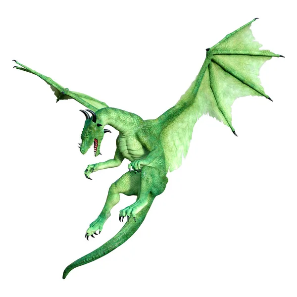 Darstellung Eines Grünen Drachen Isoliert Auf Weißem Hintergrund — Stockfoto