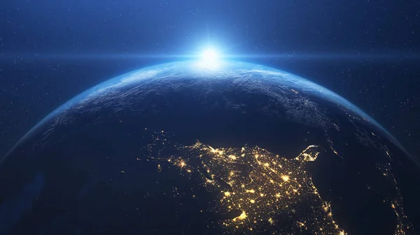 Soluppgång Över Jorden Och Usa Sett Från Rymden — Stockfoto