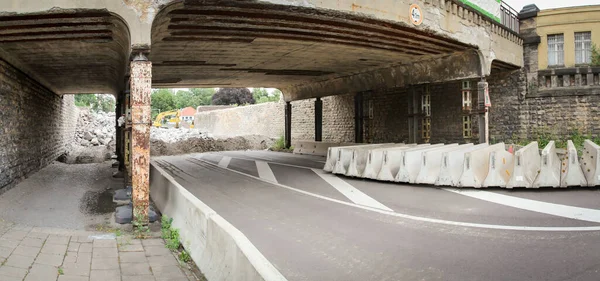 Estrada Fechada Devido Demolição Ponte Nova Construção — Fotografia de Stock