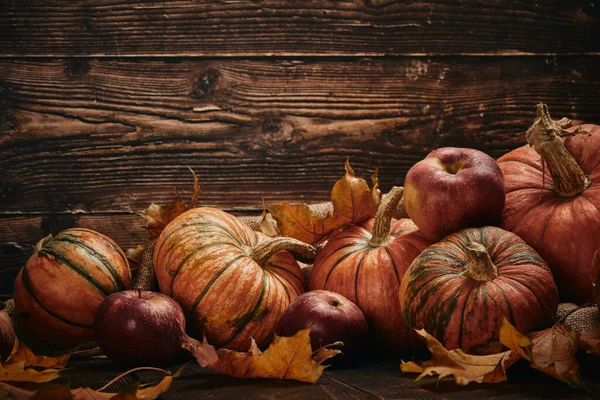 Cosecha Otoño Calabazas Manzanas Calabaza Hojas Acción Gracias — Foto de Stock