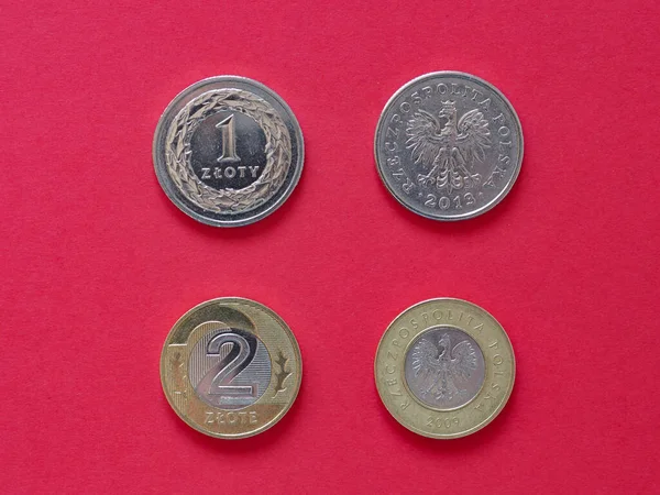 Κέρματα Ενός Και Δύο Πολωνικών Ζλότυ Pln Νόμισμα Της Πολωνίας — Φωτογραφία Αρχείου