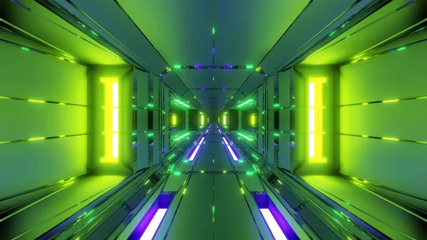 Futuristic Space Hangar Tunnel Corridor Hot Metal Steal Rendering Wallpaper — Stock Photo, Image