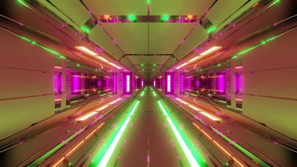 Futurista Espaço Hangar Túnel Corredor Com Metal Quente Roubar Renderização — Fotografia de Stock